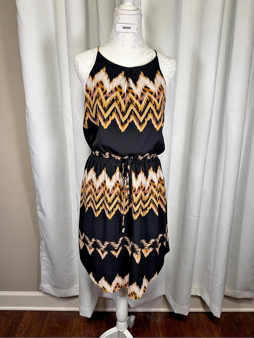 A.N.A. A New Approach Women’s Small Black Ikat Chevron Sleeveless High Low Dress